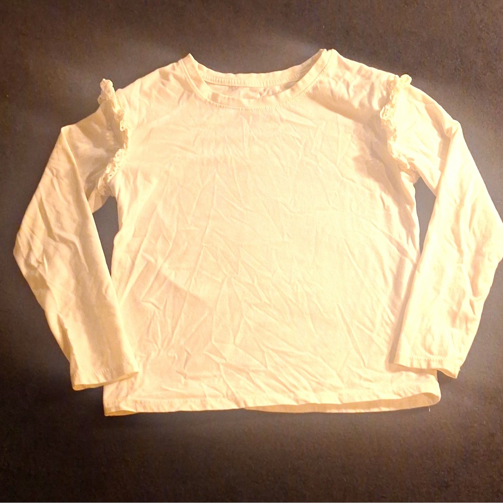 Cat & Jack Kids White Long Sleeve Crew Neck Ruffle Tee Shirt Size M 8